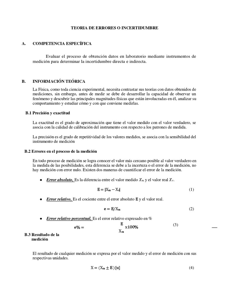 Teoría de Errores e Incertidumbre en Física | PDF | Teoría de la ...