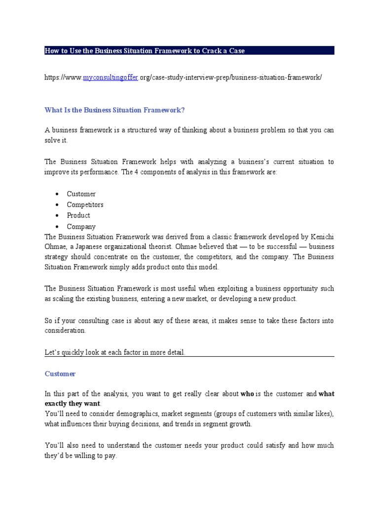 How To Use The Business Situation Framework To Crack A Case Pdf