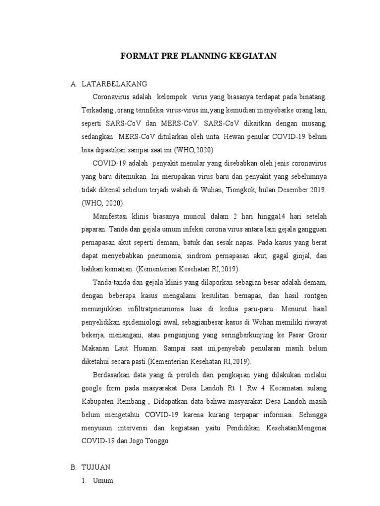 Format Pre Planning Kegiatan PDF