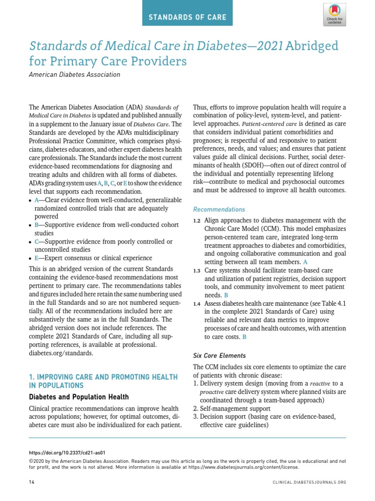 Standards of Medical Care in Diabetes 2021 Abridged For Primary Care