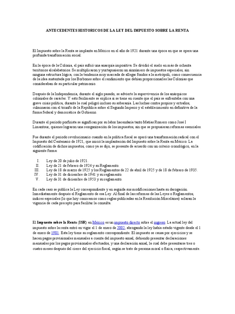 Historia del ISR en México | PDF | Impuesto sobre la renta | Impuestos