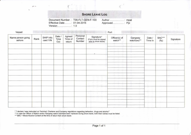 Shore Leave Log | PDF