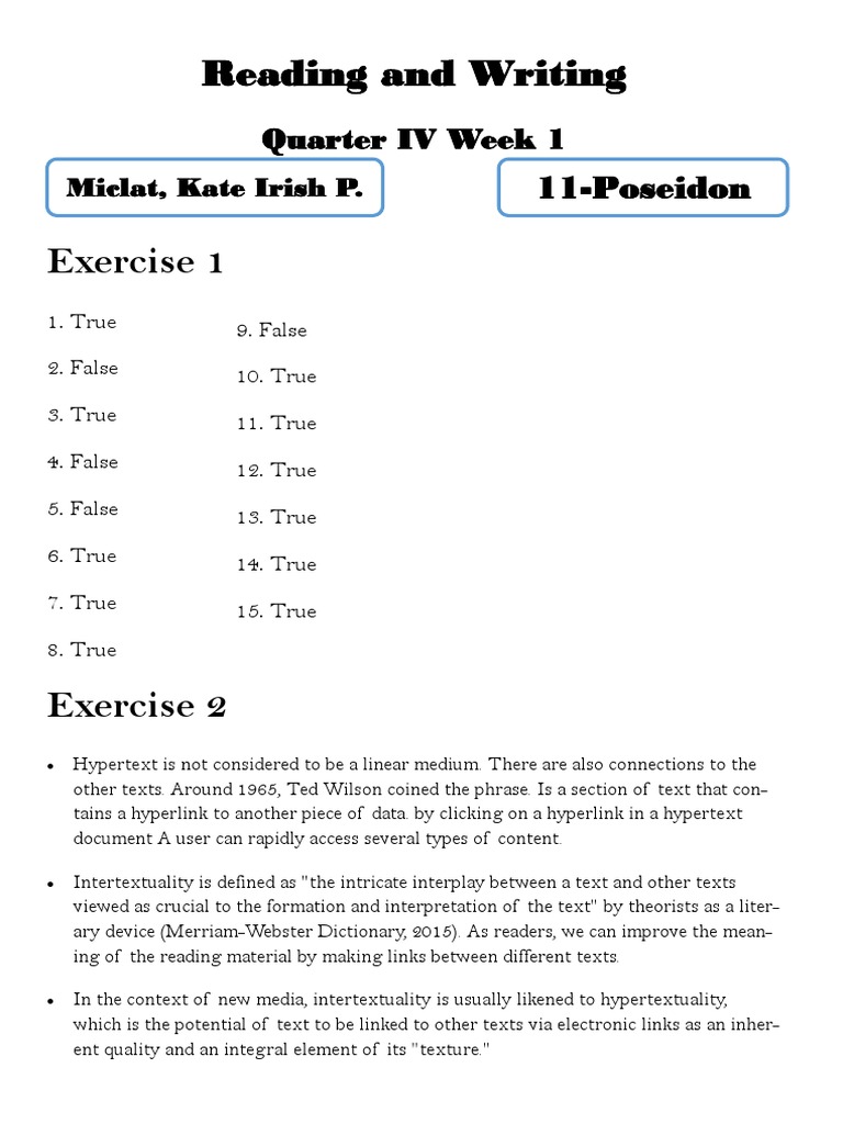 Reading and Writing Quarterly Review PDF Hypertext Communication