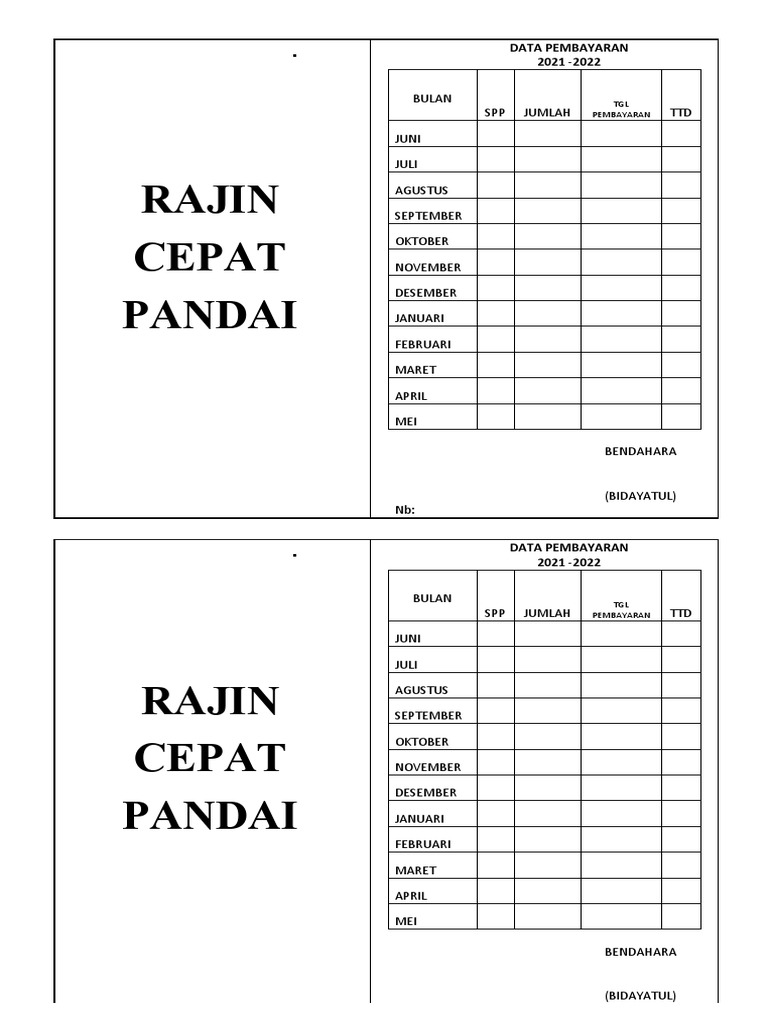 Rekap Pembayaran SPP 2021-2022 | PDF