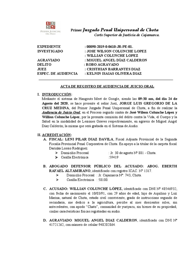 Audiencia de Juicio Oral | PDF | Derecho penal | Justicia penal