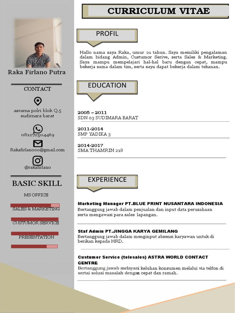 CV Raka Firlano: Pengalaman dan Keterampilan | PDF