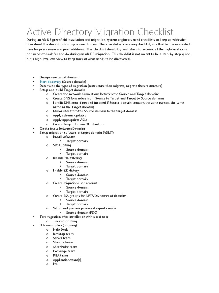 Active Directory Migration Checklist | PDF | Active Directory | Domain Name