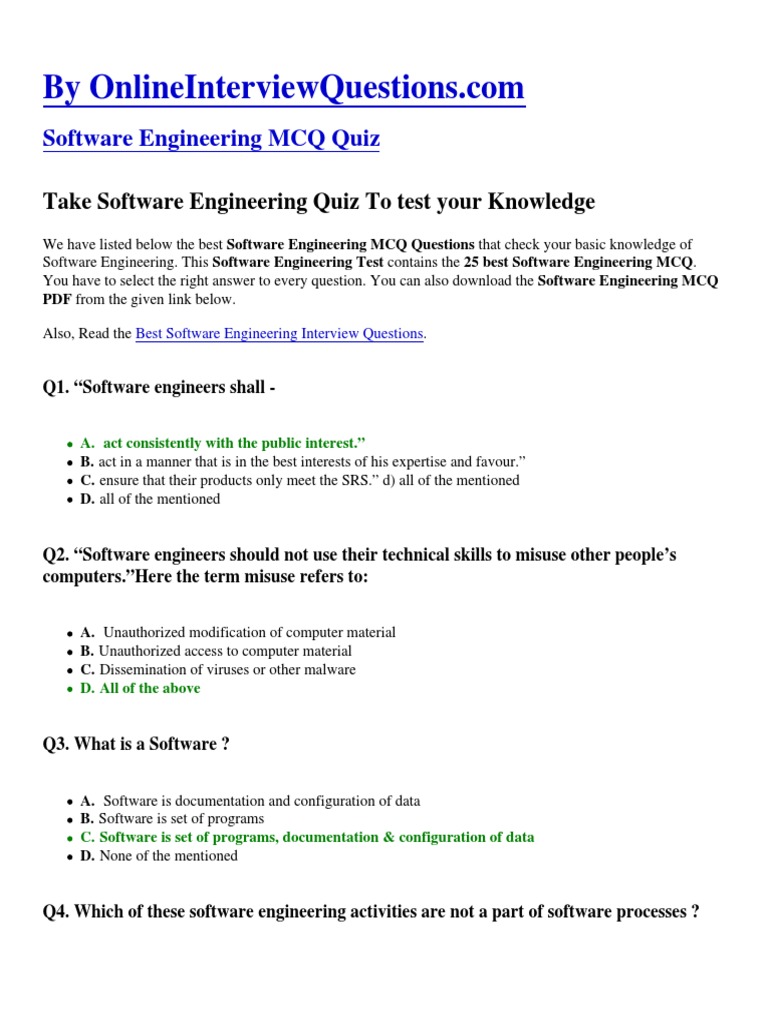 Software Engineering MCQ | PDF | Software Development Process | Systems