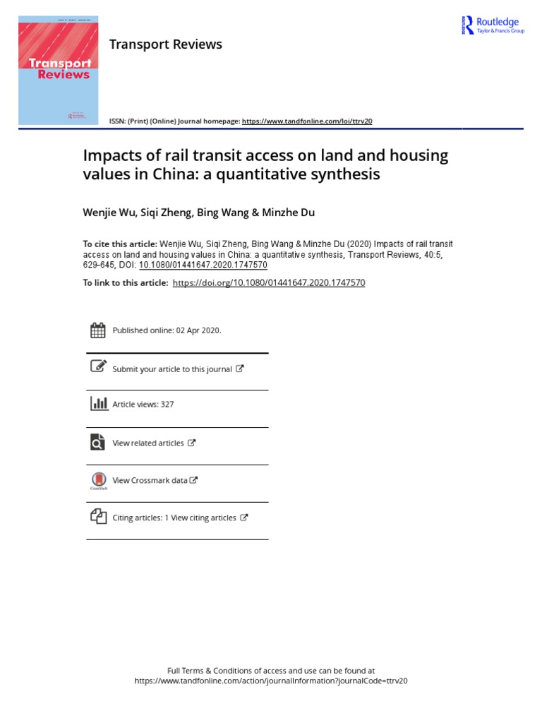 Impacts of Rail Transit Access On Land and Housing Values in China A ...