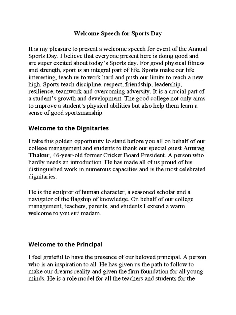 Speech For Sports Day PDF Sports