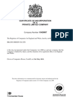 Certificate of Incorporation for BRAND ORIGIN UK LTD