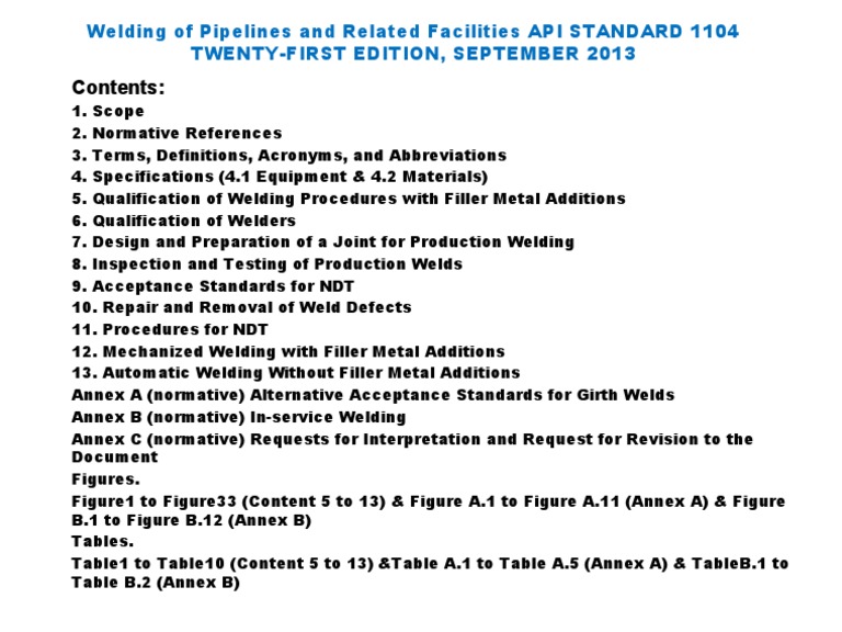 API STANDARD 1104 Welding of Pipelines and Related Facilities PDF
