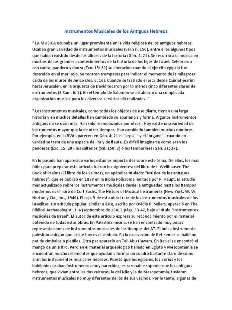 Instrumentos Musicales de Los Antiguos Hebreos PDF Saulo David