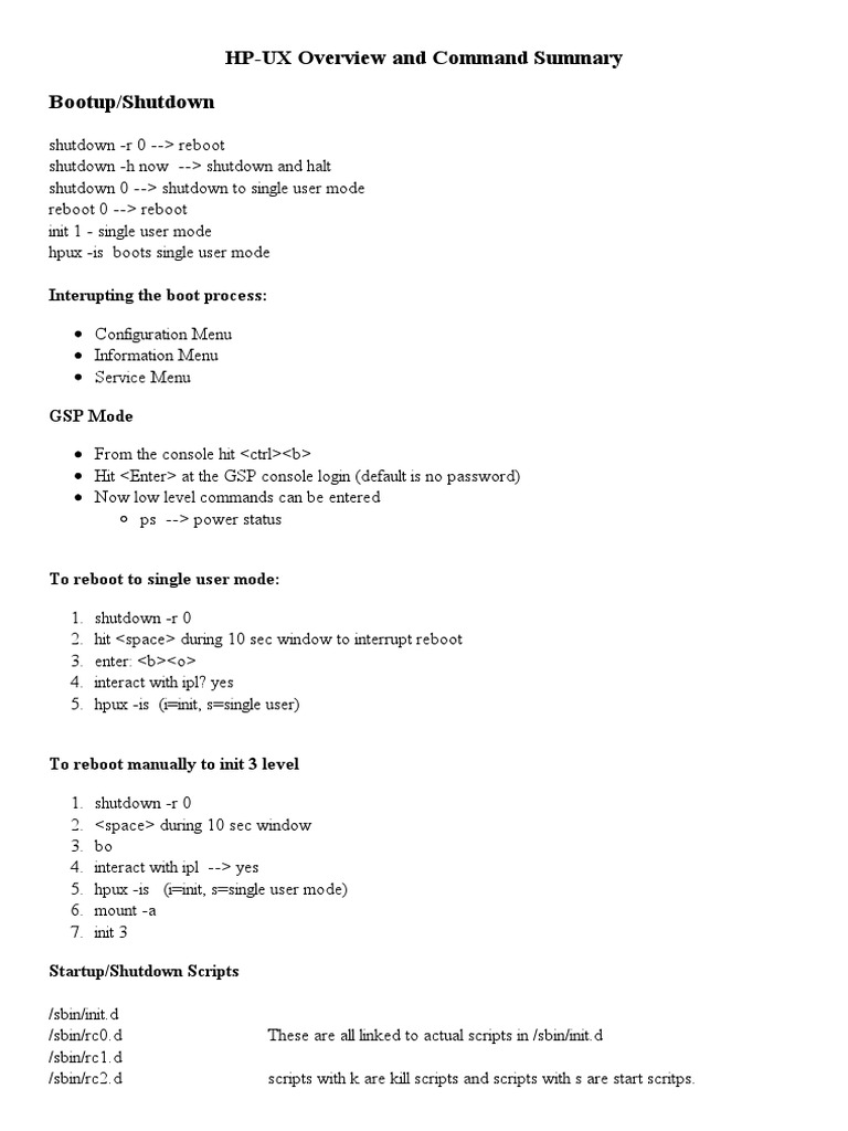 HP-UX Overview and Command Summary | PDF | Booting | Ip Address