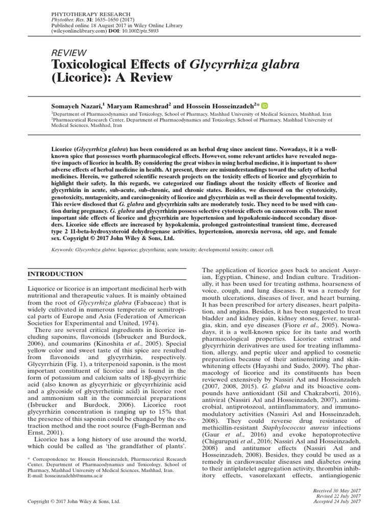 (2017) Toxicological Effects of Glycyrrhiza Glabra (Licorice) A Review PDF Toxicity