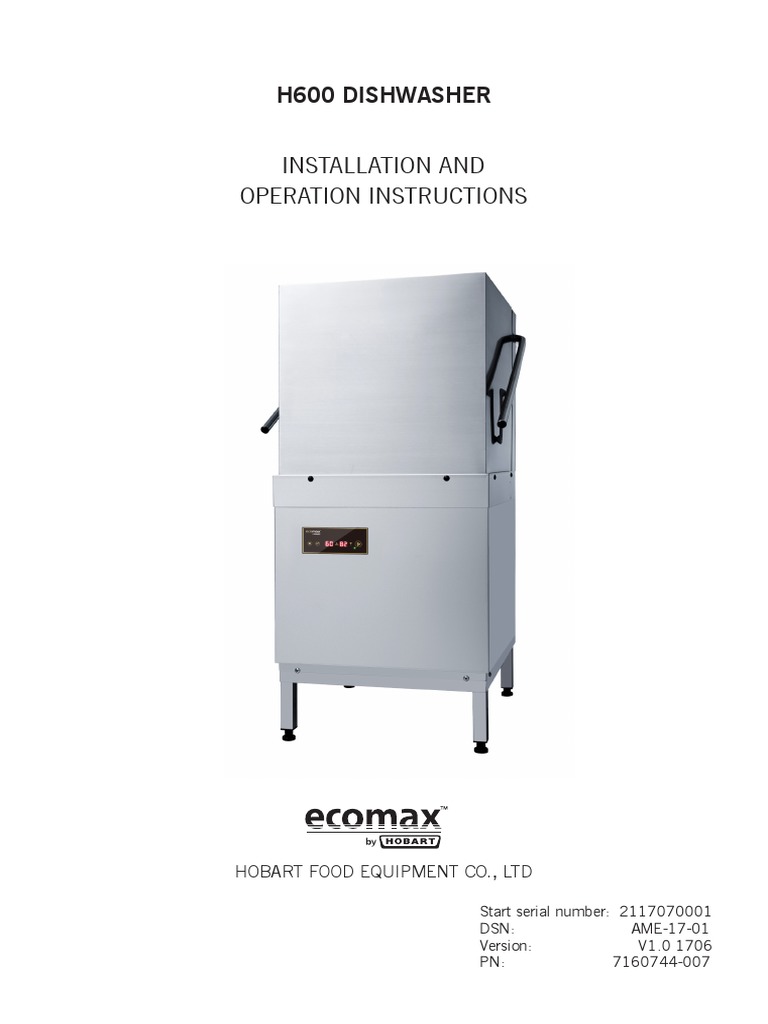 Installation and Operation Instructions H600 Dishwasher PDF
