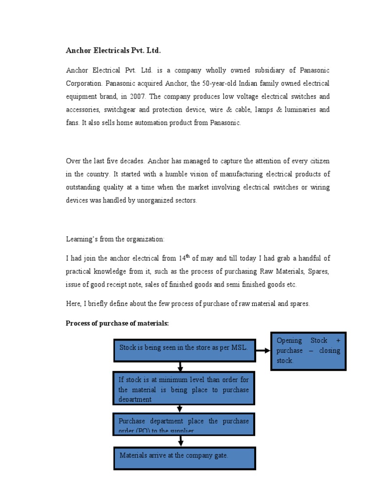 Anchor Electricals Pvt. Ltd. overview PDF Invoice Business