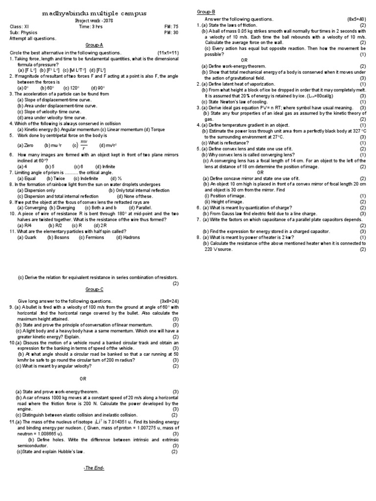 3 22physics Exam PDF Force Collision