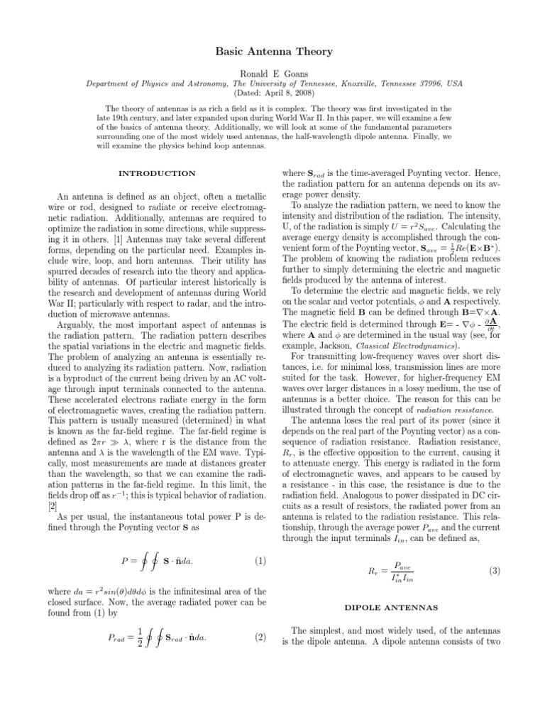 Antenna Theory PDF Antenna (Radio) Radiation
