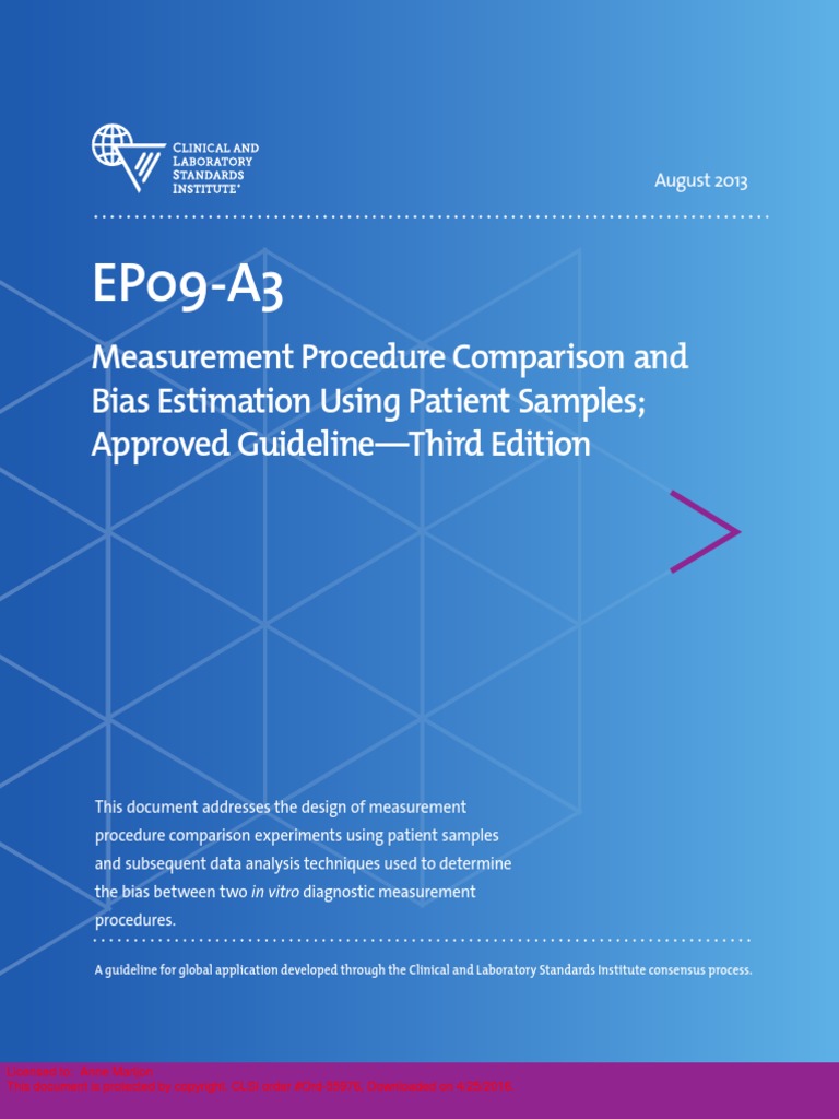 Measurement Procedure Comparison and Bias Estimation Using Patient Samples  Approved Guideline-Third Edition | PDF | Accuracy And Precision |  Regression Analysis