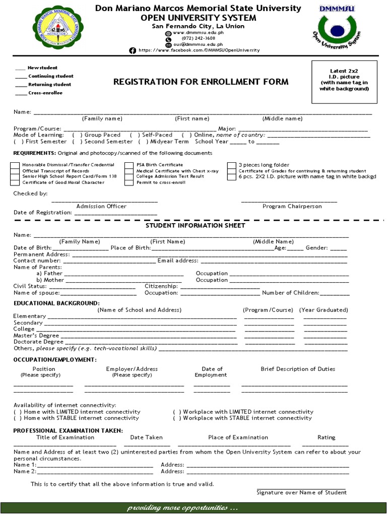 Enrollment Registration Form | PDF | Identity Document