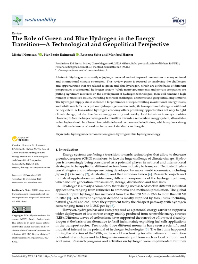 The Role of Green and Blue Hydrogen in The Energy Transition-A ...