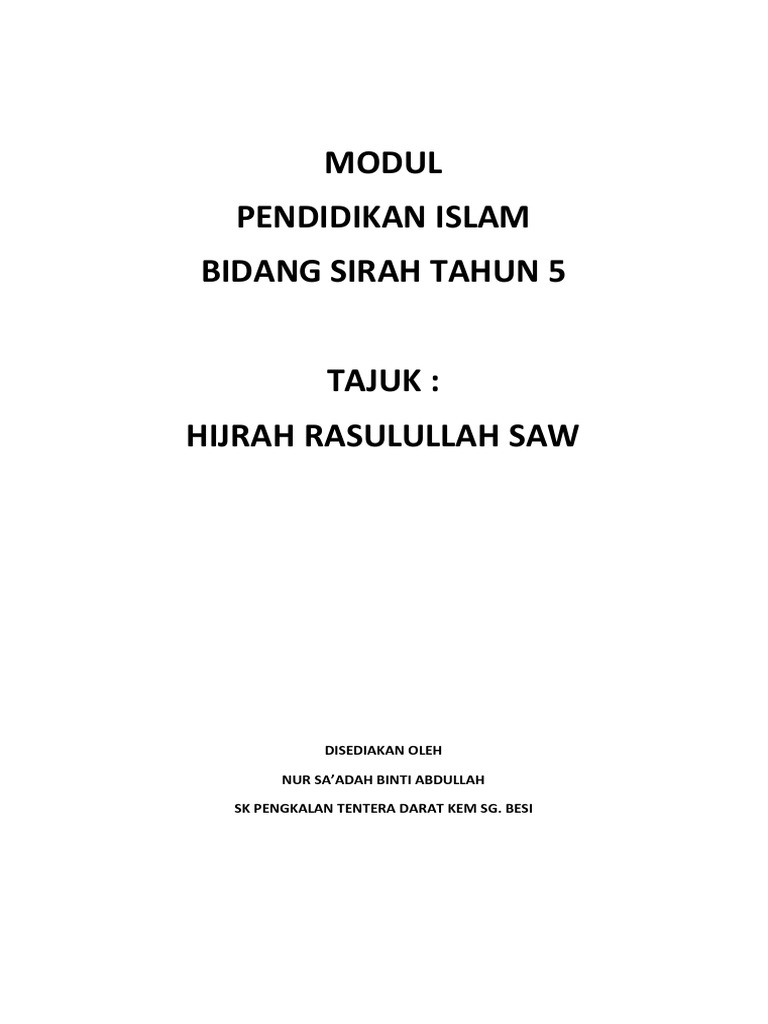 Pdpr Modul Pendidikan Islam Tahun 5 Sirah Hijrah Pdf