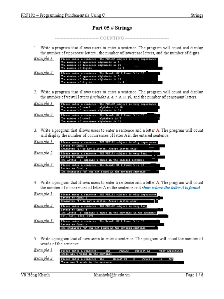 Part 05 # Strings: Example 1: Example 2 | PDF | Letter Case | Linguistics