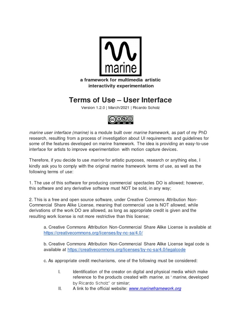 Marine Ui Terms Of Use V 1 2 En User Interface Creative Commons License