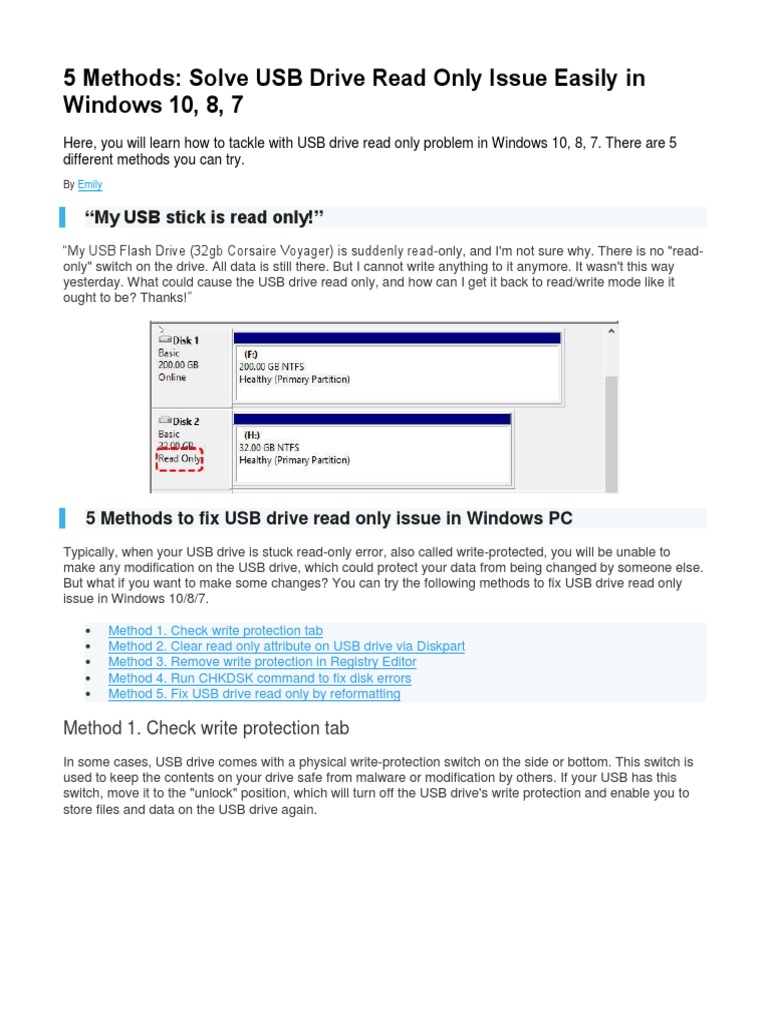 5 Methods Solve USB Drive Read Only Issue Easily in Windows 10, 8, 7