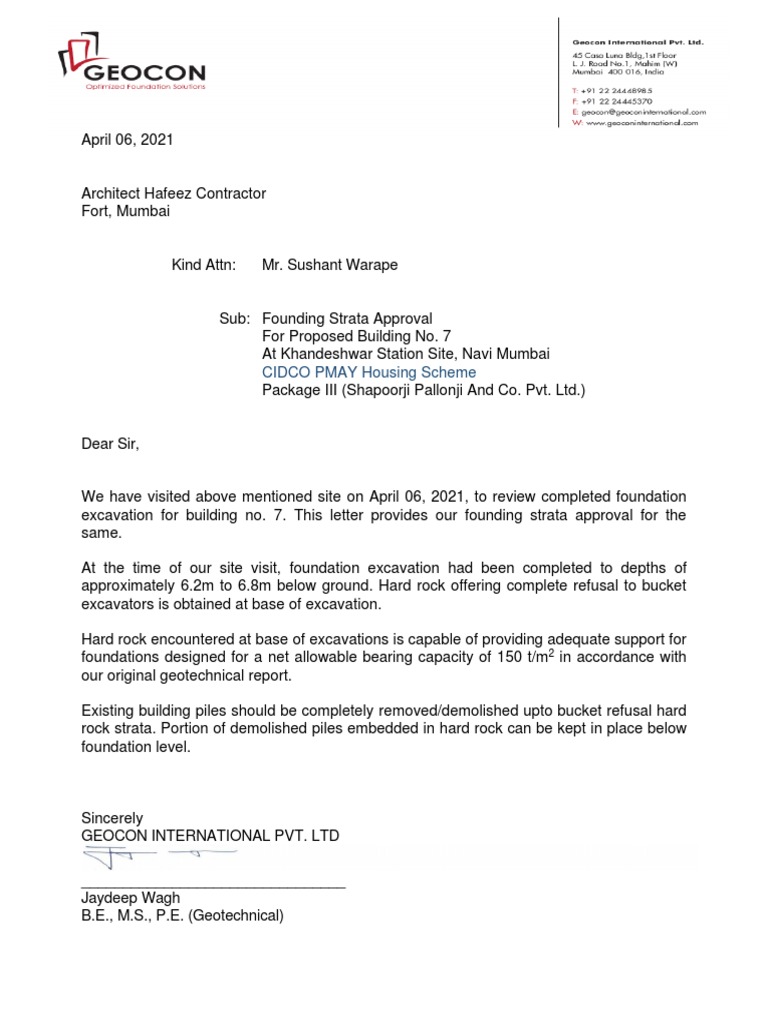 CIDCO Khandeshwar Station, Building 7 Founding Strata Approval | PDF