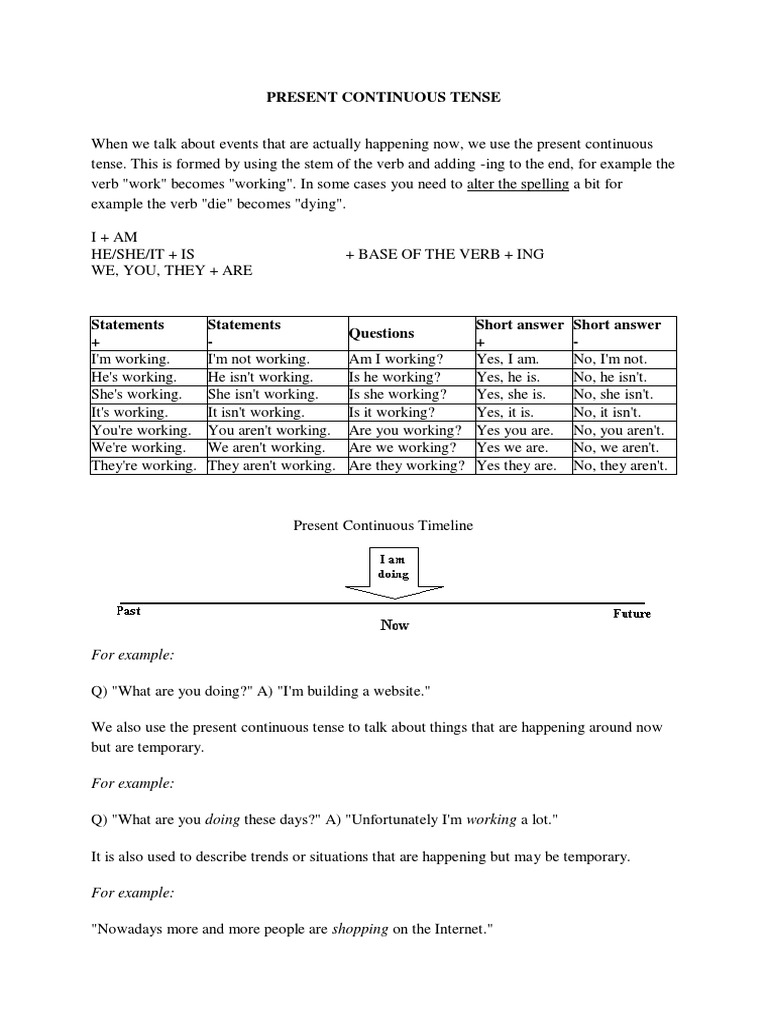Present Continuous Tense Overview | PDF | Grammatical Tense | Verb