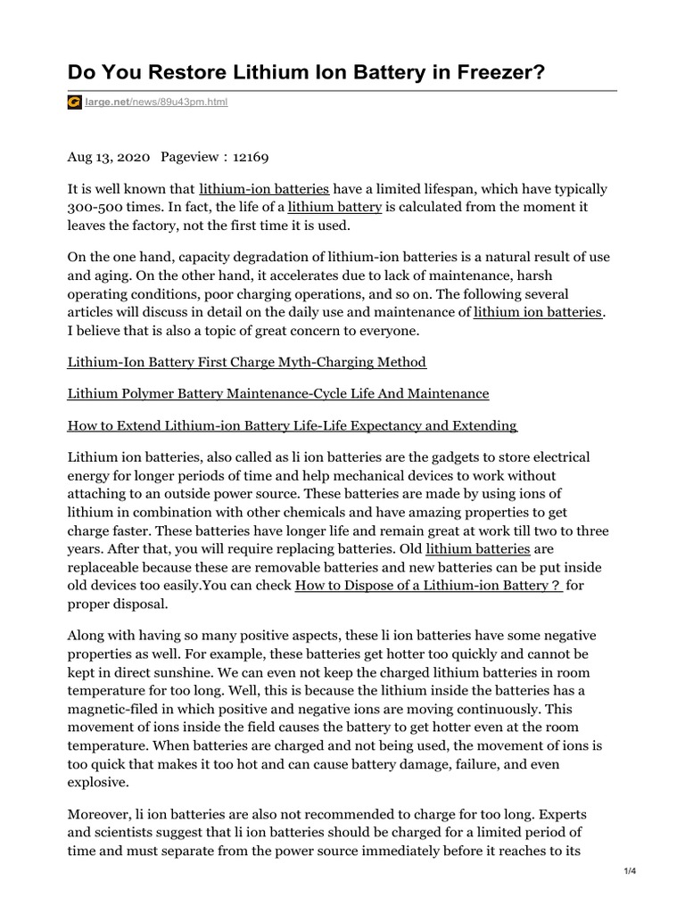 Do You Restore Lithium Ion Battery in Freezer PDF Rechargeable