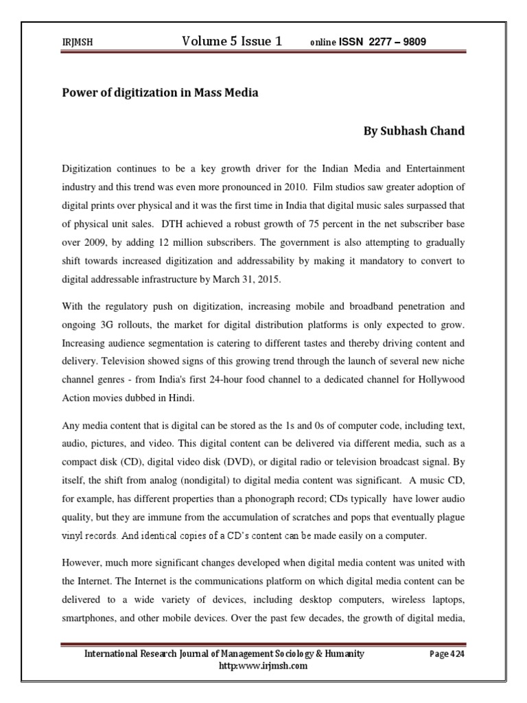 Impact of Digitization on Mass Media | PDF | Mass Media | Compact Disc