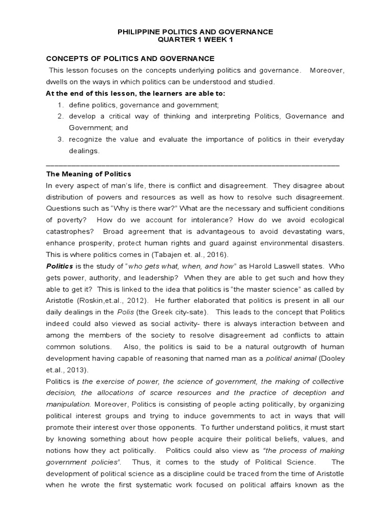 Concepts of Politics and Governance | PDF | Good Governance | Governance