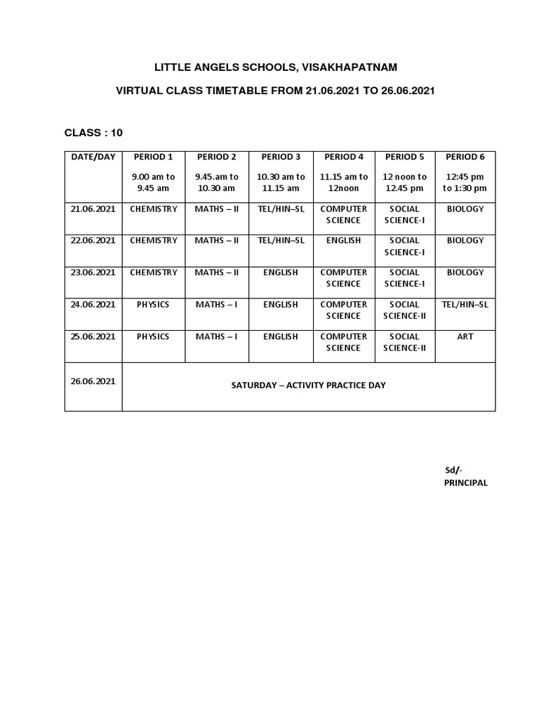 Class 10 From 21.06.2021 To 26.06.2021 - Virtual Timetable | PDF ...