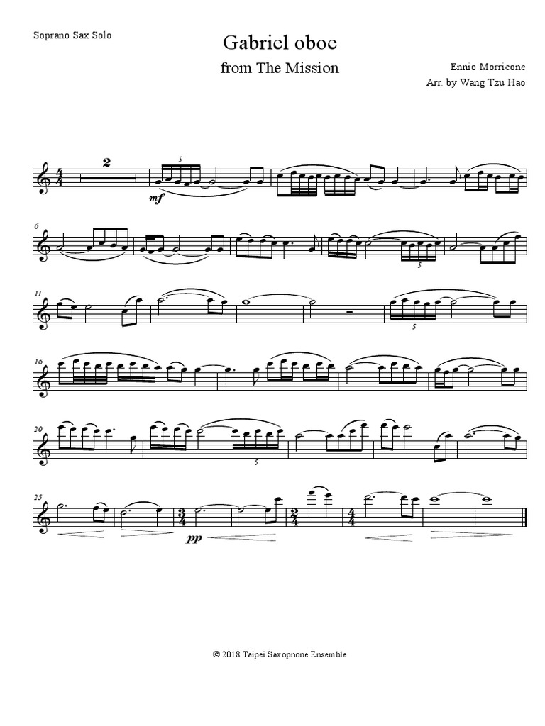 Gabriels Oboe Soprano Sax Solo PDF