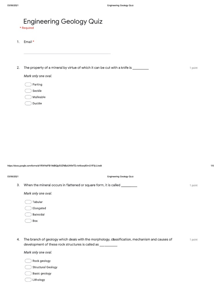 Engineering Geology Quiz2 PDF