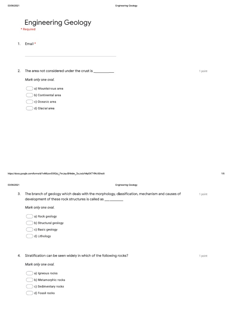 Engineering Geology Quiz1 PDF