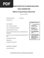 Wentworth Institute of Higher Education Final Examination BIM114: Programming Fundamentals