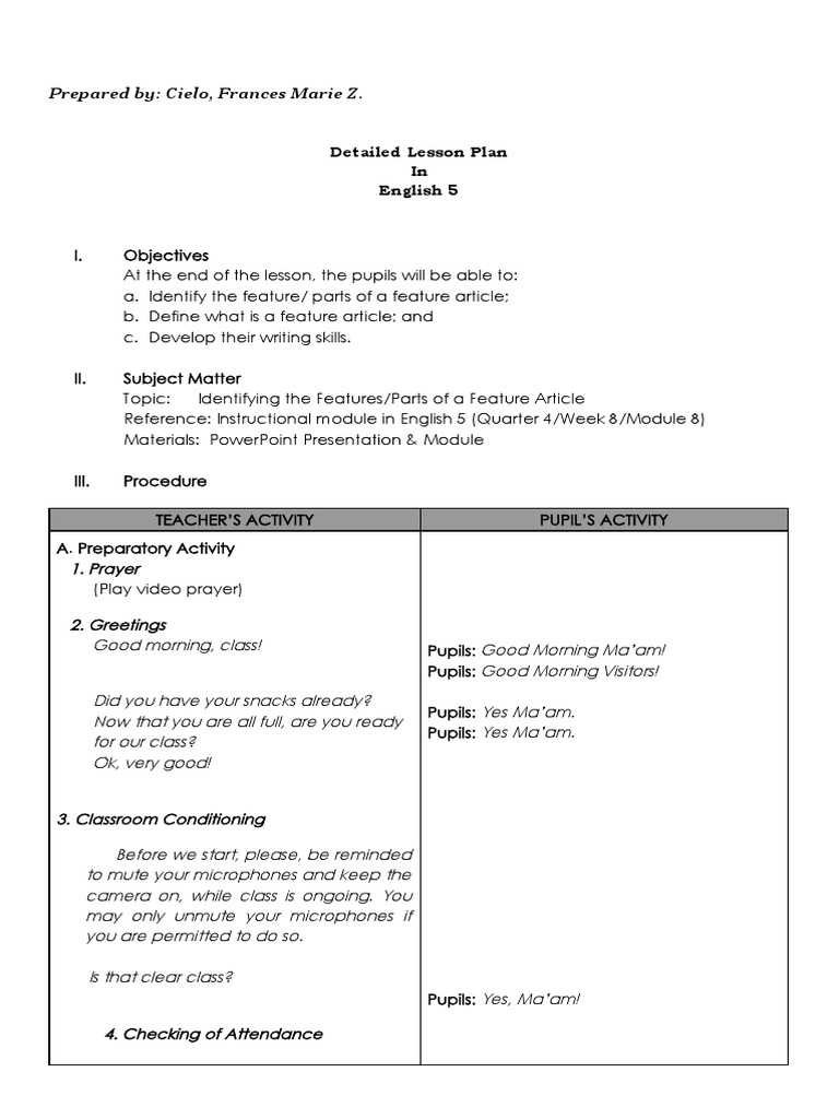 Feature Article Writing for Grade 5 | PDF | Television | Caregiver
