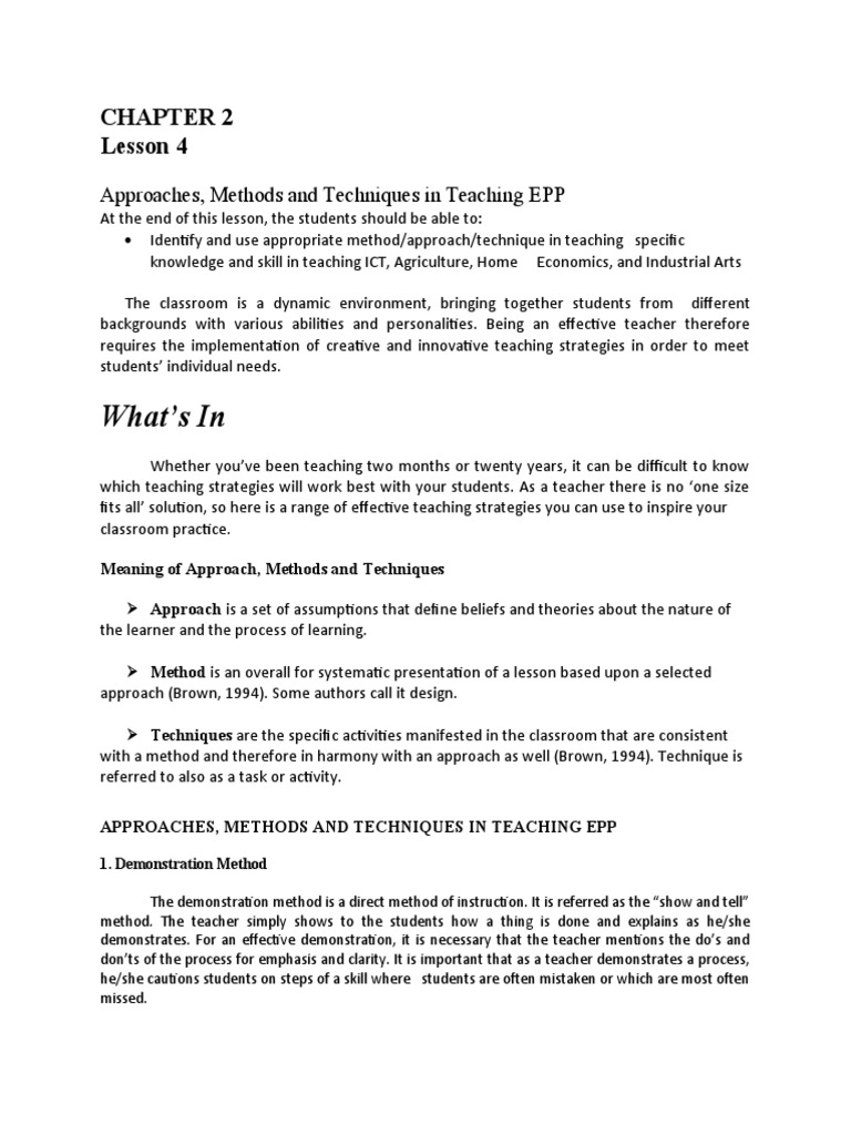 Lesson 4 Approaches, Methods of Teachng EPP | PDF | Project Based ...