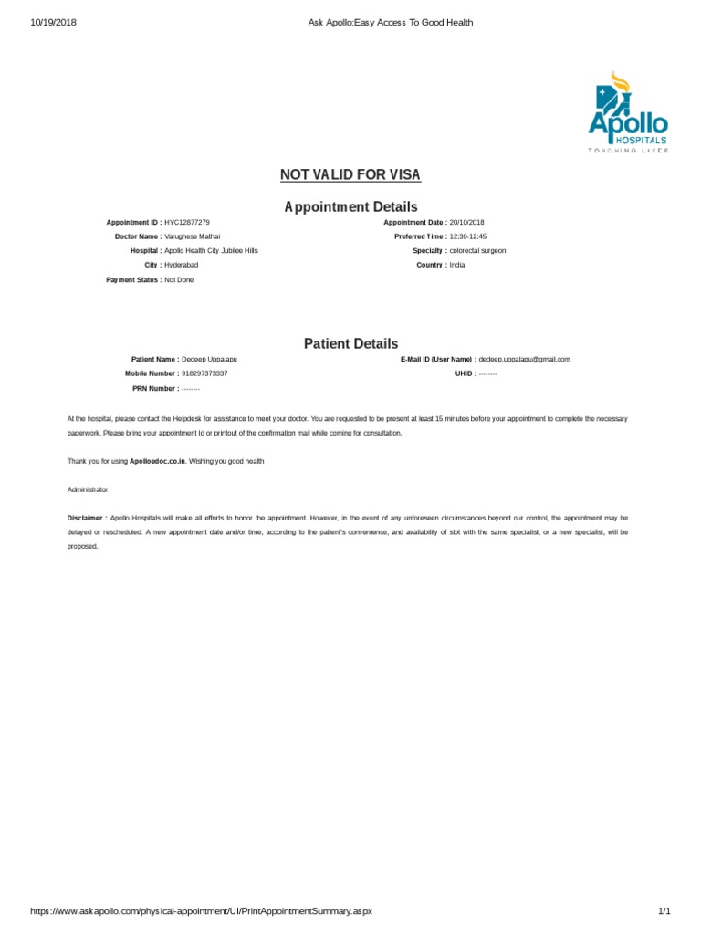 Apollo Hospital Appointment Summary | PDF | Science & Mathematics