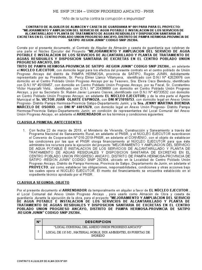 Contrato Alquiler Almacen - 001 | PDF | Saneamiento | Suministro de agua