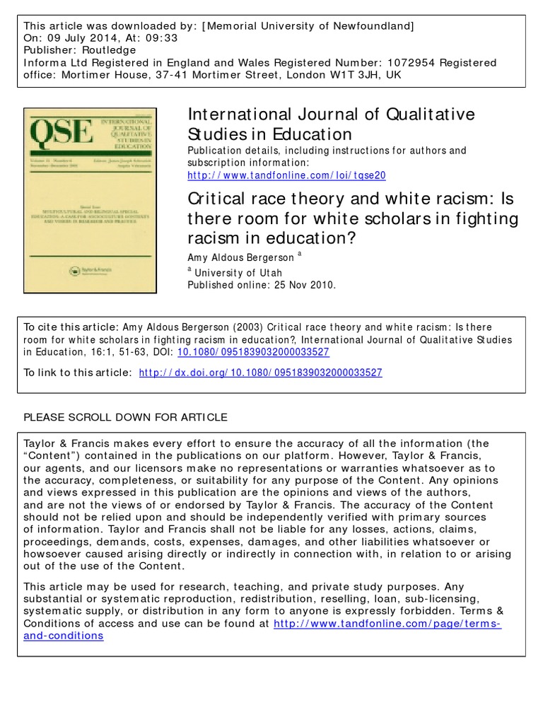 Critical Race Theory and White Racism Is There Room For White Scholars ...