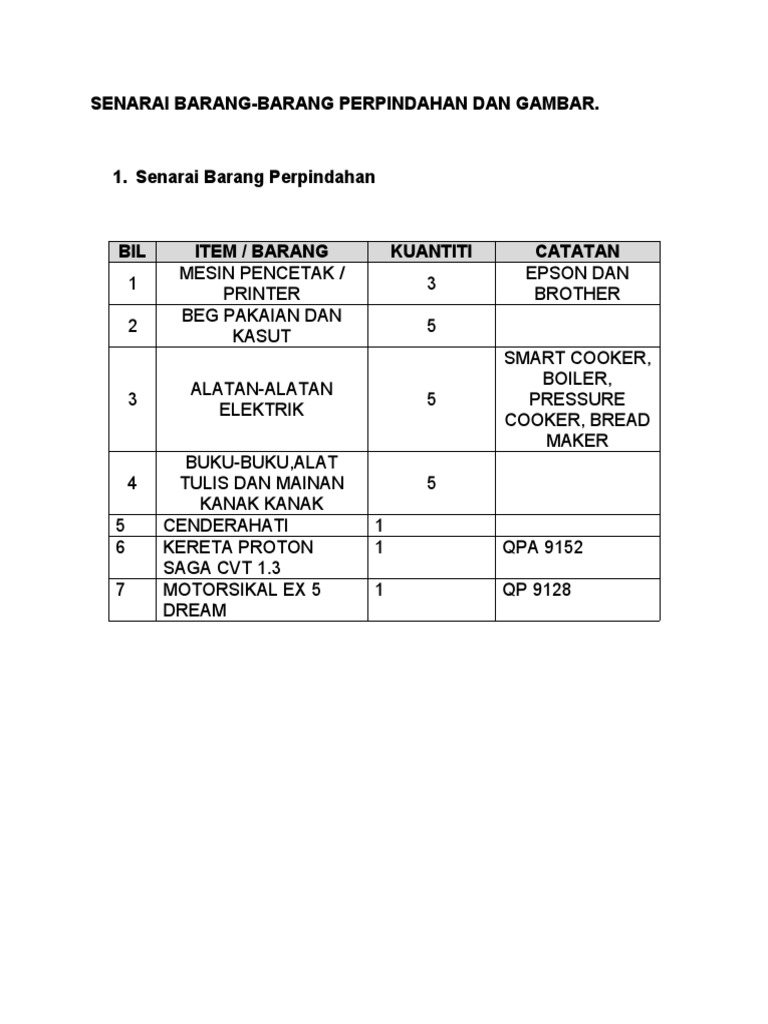 Senarai Barang | PDF