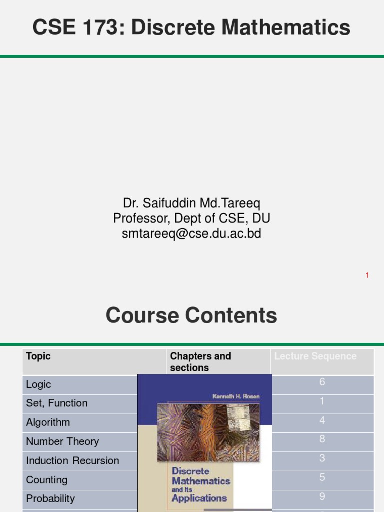 CSE 173: Discrete Mathematics: Dr. Saifuddin MD - Tareeq Professor ...