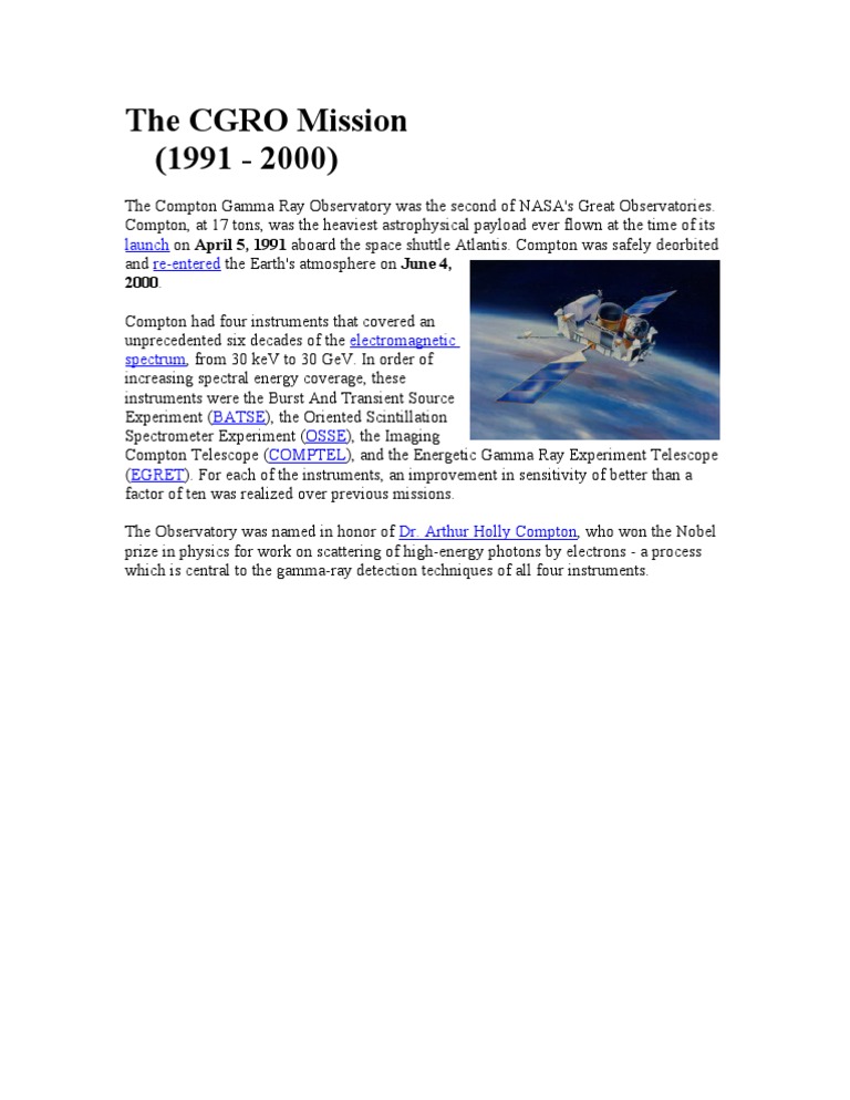 Compton Gamma Ray Observatory Overview | PDF | Electromagnetic Spectrum ...
