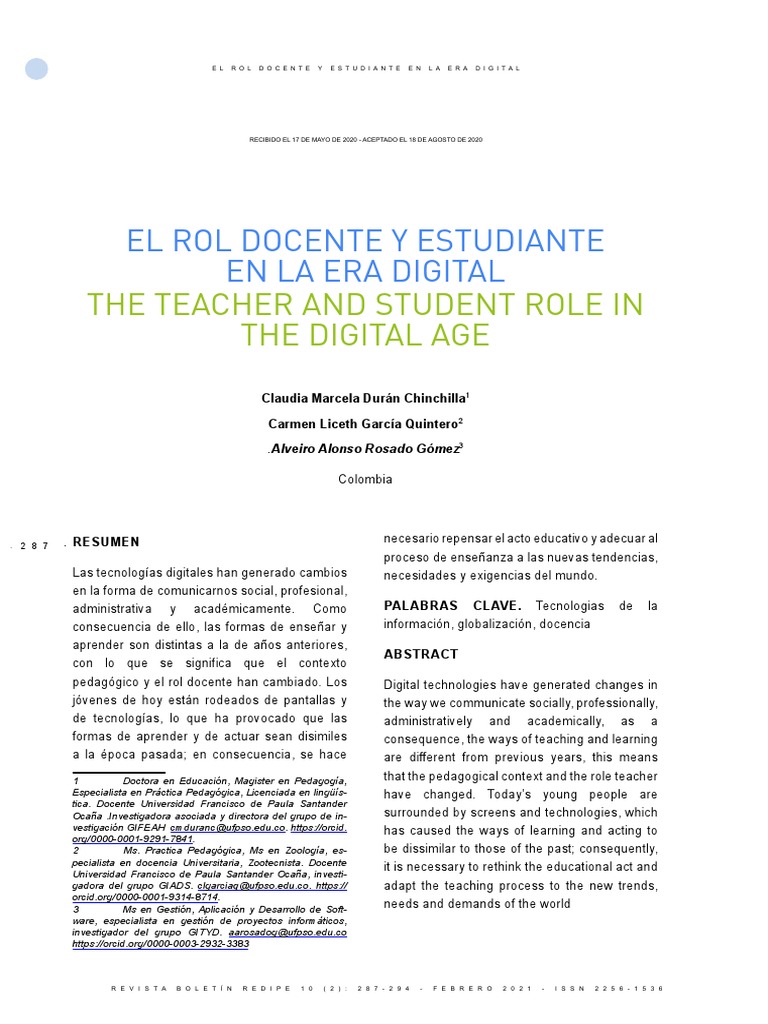 Rol docente y estudiante en la digitalidad | PDF | Maestros ...