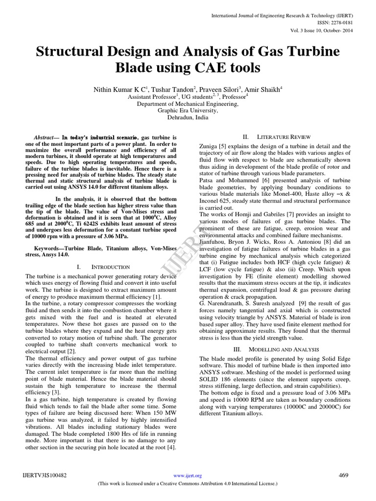 Structural Design and Analysis of Gas Turbine Blade Using Cae Tools ...